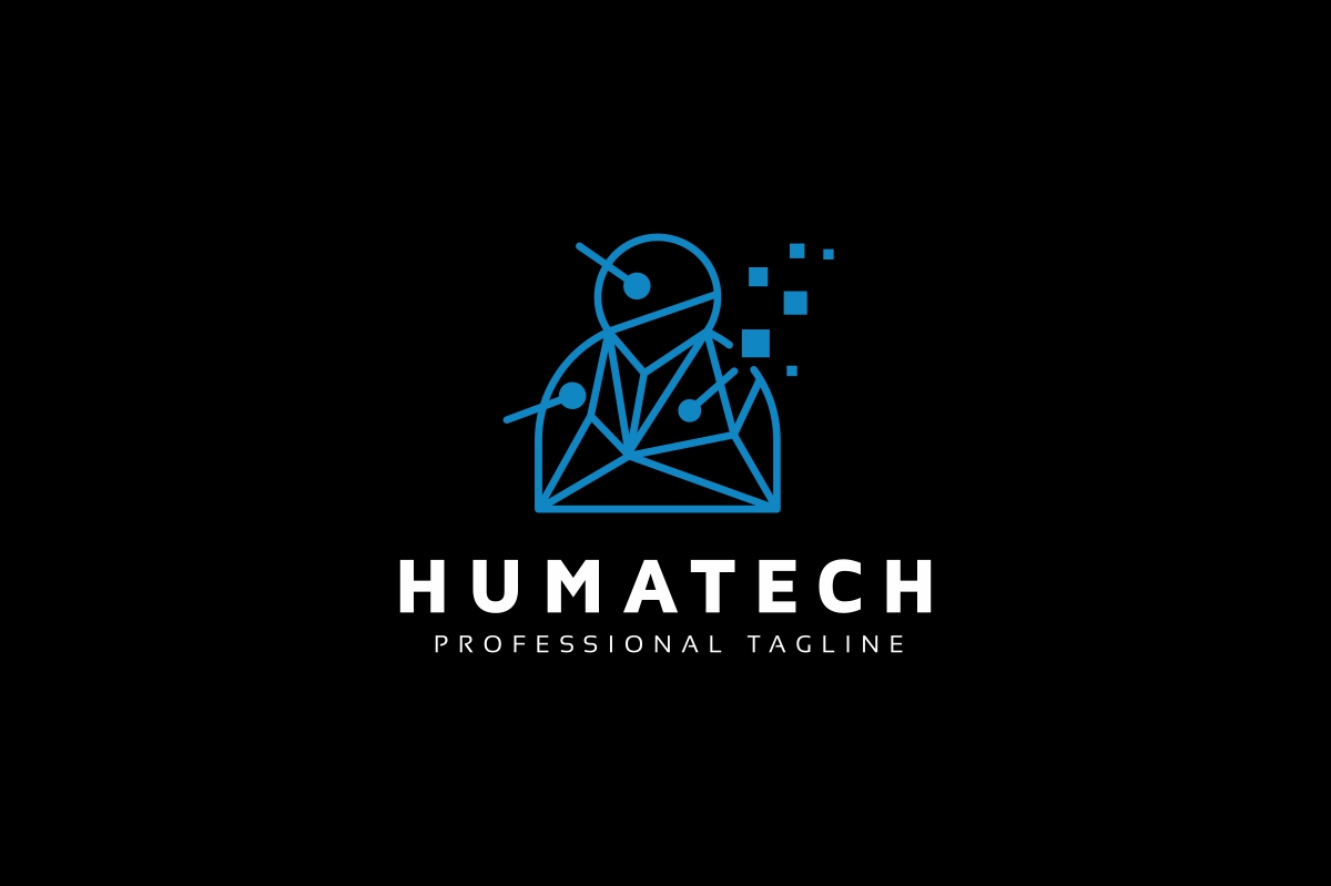 Download Шаблон логотипа "Human Tech Logo Template" / Human Tech Logo Template - Шаблон логотипа на тему графика 3d ai artificial intelligence blue colorful communication computer corporate developer digital face green head high tech human innovation internet it