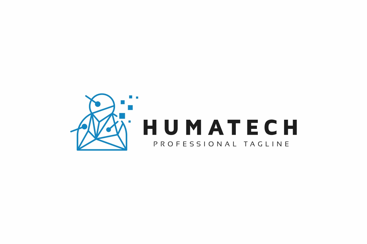 Download Шаблон логотипа "Human Tech Logo Template" / Human Tech Logo Template - Шаблон логотипа на тему графика 3d ai artificial intelligence blue colorful communication computer corporate developer digital face green head high tech human innovation internet it