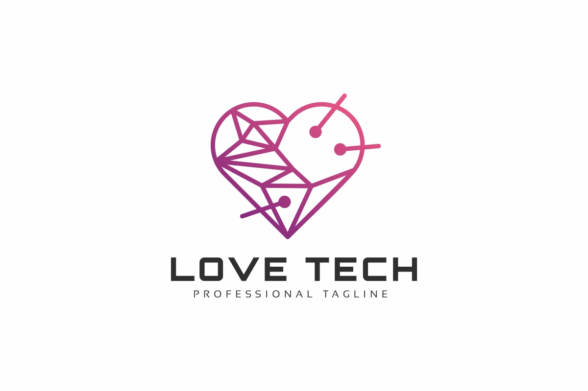 Download Шаблон логотипа "Love Tech Logo Template" / Love Tech Logo Template - Шаблон логотипа на тему графика app application care community date double education forum group heart hearth house love consultant hotel service villa mate mobile multimedia