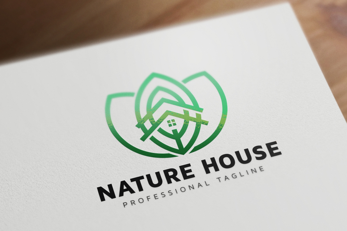 Download Шаблон логотипа "Nature House Logo Template" / Nature House Logo Template - Шаблон логотипа на тему графика agency branding build building business city company construction corporate eco ecology economy elegant estate green group habitat home house landscape