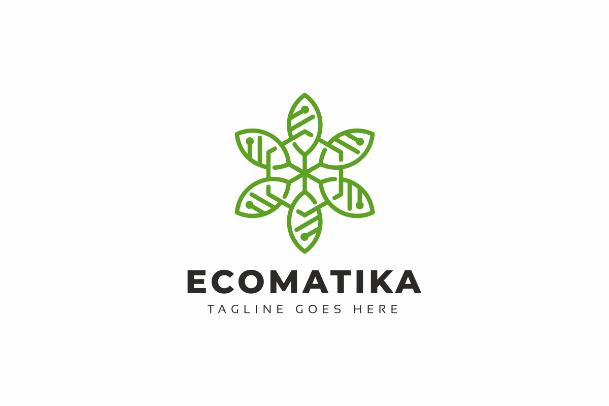 Download Шаблон логотипа "Ecomatika - Eco Leaves Technology Logo Template" / Ecomatika - Eco Leaves Technology Logo Template - Шаблон логотипа на тему графика agency app branding data digital eco ecology energy environment floral fresh green idea leaf leave media nature resort secure spa