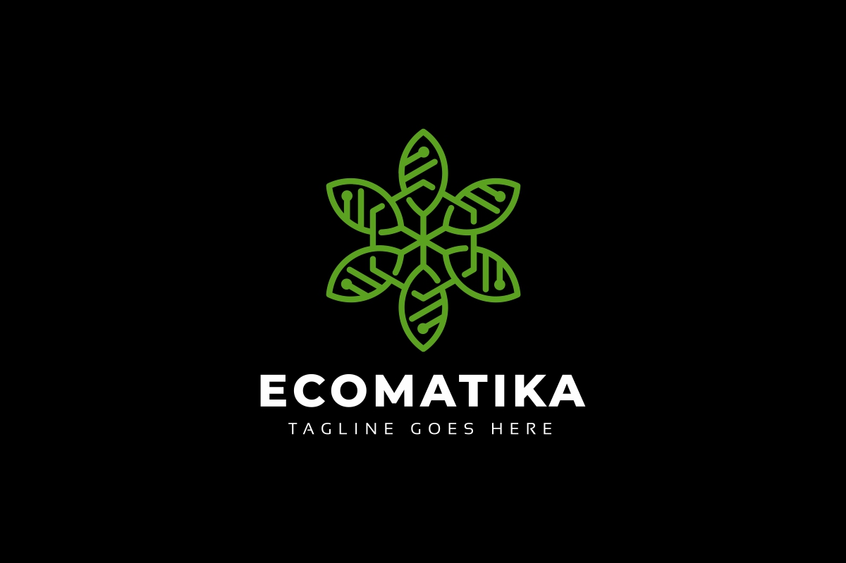 Download Шаблон логотипа "Ecomatika - Eco Leaves Technology Logo Template" / Ecomatika - Eco Leaves Technology Logo Template - Шаблон логотипа на тему графика agency app branding data digital eco ecology energy environment floral fresh green idea leaf leave media nature resort secure spa