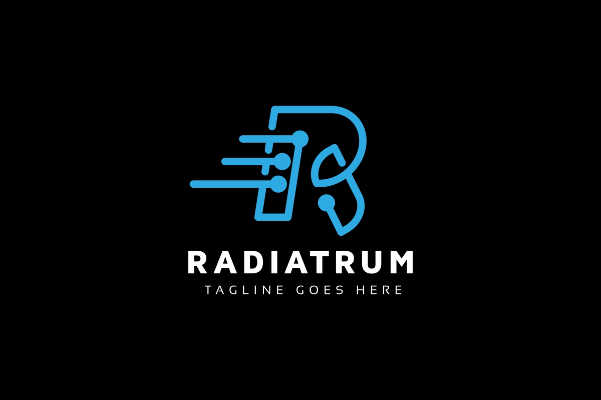 Download Шаблон логотипа "Radiatrum R Letter Logo Template" / Radiatrum R Letter Logo Template - Шаблон логотипа на тему графика agency blue business consulting design finance flat logo font industry investment letter r line marketing media modern print ready professional