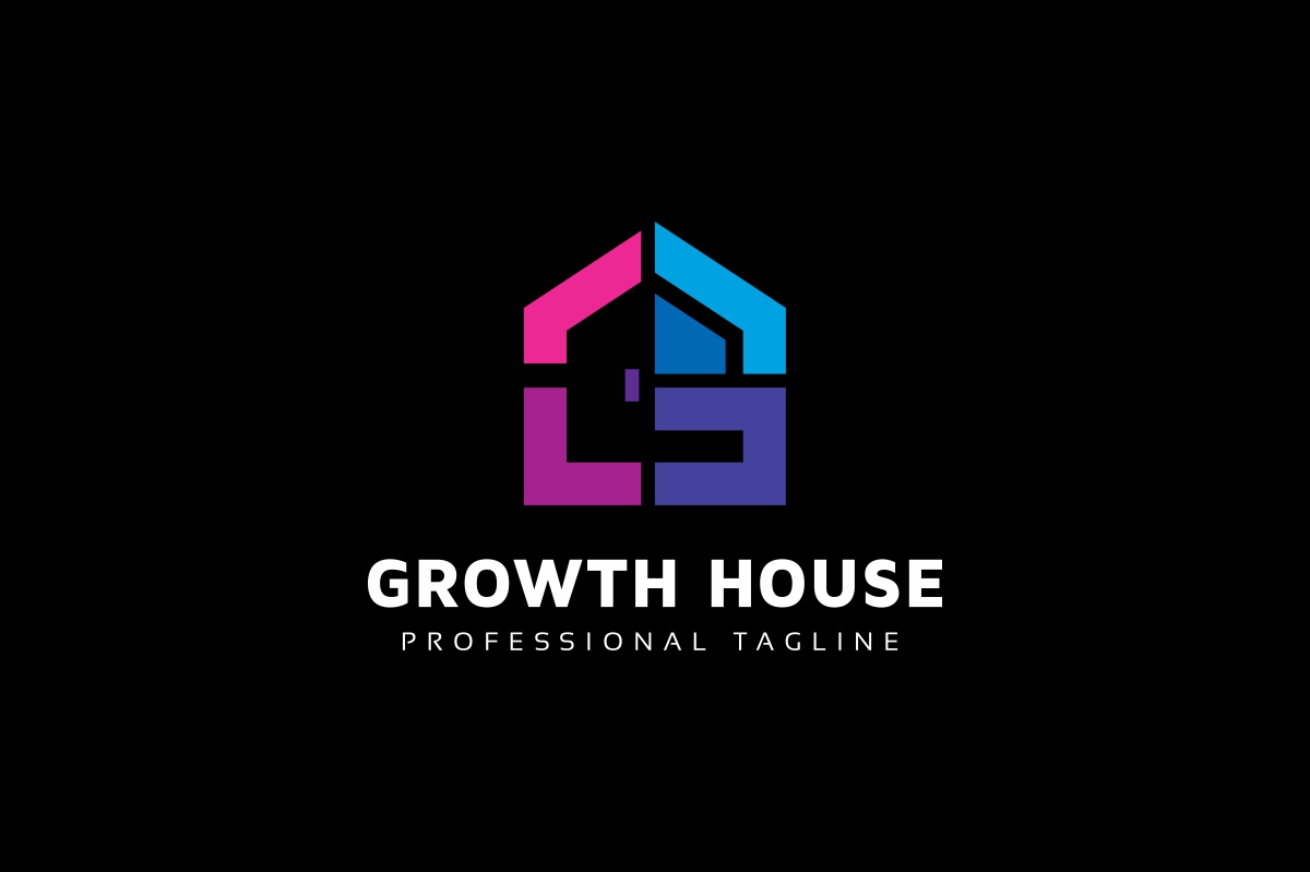 Download Шаблон логотипа "Growth House G Letter Logo Template" / Growth House G Letter Logo Template - Шаблон логотипа на тему графика g letter alphabet black blue box character characters clean estate globe growth home house housing in logo professional real red