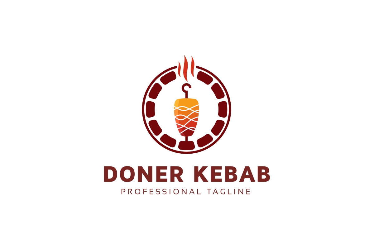 Download Шаблон логотипа "Doner Kebab Logo Template" / Doner Kebab Logo Template - Шаблон логотипа на тему графика b&amp;amp;b balkan bar barbecue brown business catering chef colorful creative cuisine different doner flame food grill halal hungry kebab kitchen