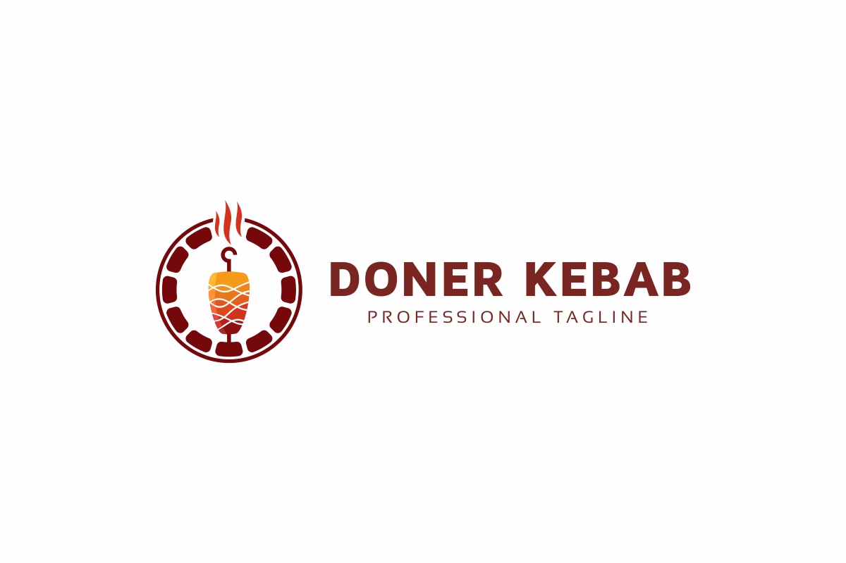 Download Шаблон логотипа "Doner Kebab Logo Template" / Doner Kebab Logo Template - Шаблон логотипа на тему графика b&amp;amp;b balkan bar barbecue brown business catering chef colorful creative cuisine different doner flame food grill halal hungry kebab kitchen
