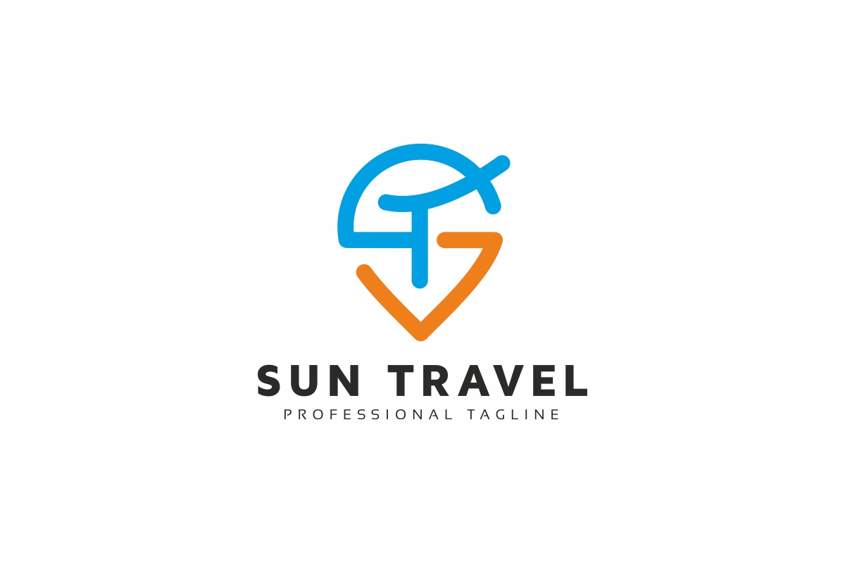 Download Шаблон логотипа "Sun Travel Logo Template" / Sun Travel Logo Template - Шаблон логотипа на тему графика ai,air,airplane,aviation,beach,blue,business,colorful,company,eps,file,getaway,happy,holiday,leisure,logo,plane,sea,summer,template