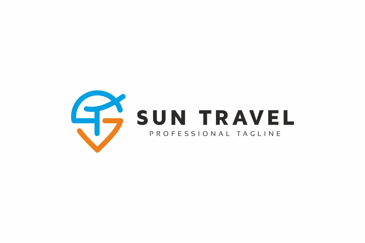 Download Шаблон логотипа "Sun Travel Logo Template" / Sun Travel Logo Template - Шаблон логотипа на тему графика ai,air,airplane,aviation,beach,blue,business,colorful,company,eps,file,getaway,happy,holiday,leisure,logo,plane,sea,summer,template