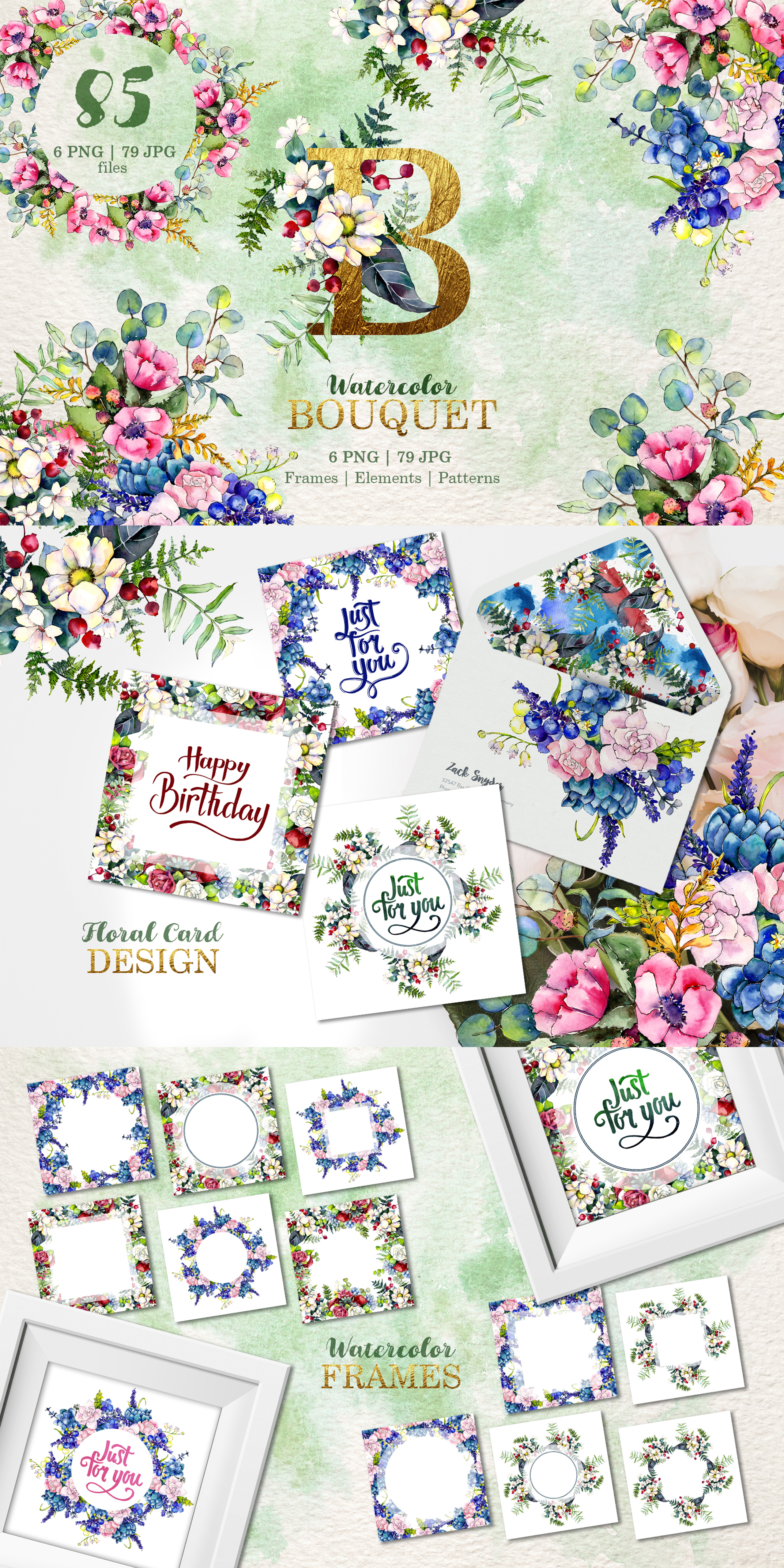 Gorgeous Flower Bouquets Watercolor Png Illustrations