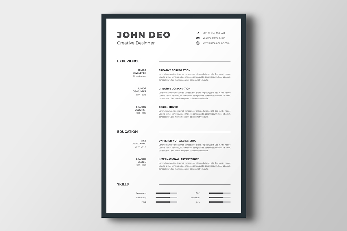 Download Резюме "John Deo Resume Template" / John Deo Resume Template - Резюме на тему графика resume cv professional clean creative curriculum vitae design elegant modern photoshop template pro format qualifications templates simple word
