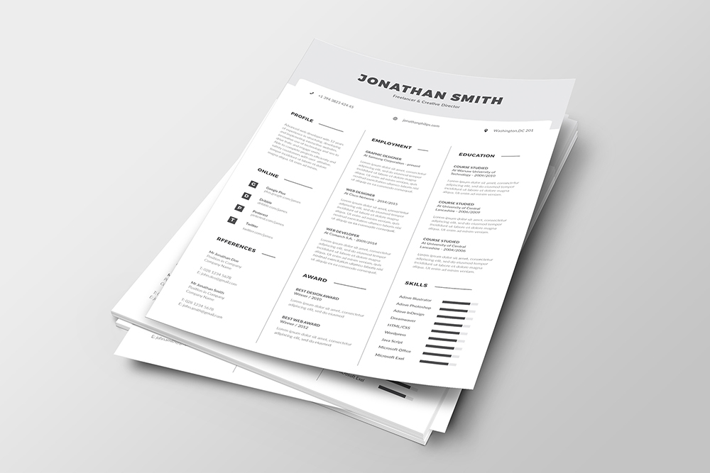 Download Резюме "Jonathan Smith Resume Template" / Jonathan Smith Resume Template - Резюме на тему графика resume cv professional clean creative curriculum vitae design elegant modern photoshop template pro format qualifications templates simple word