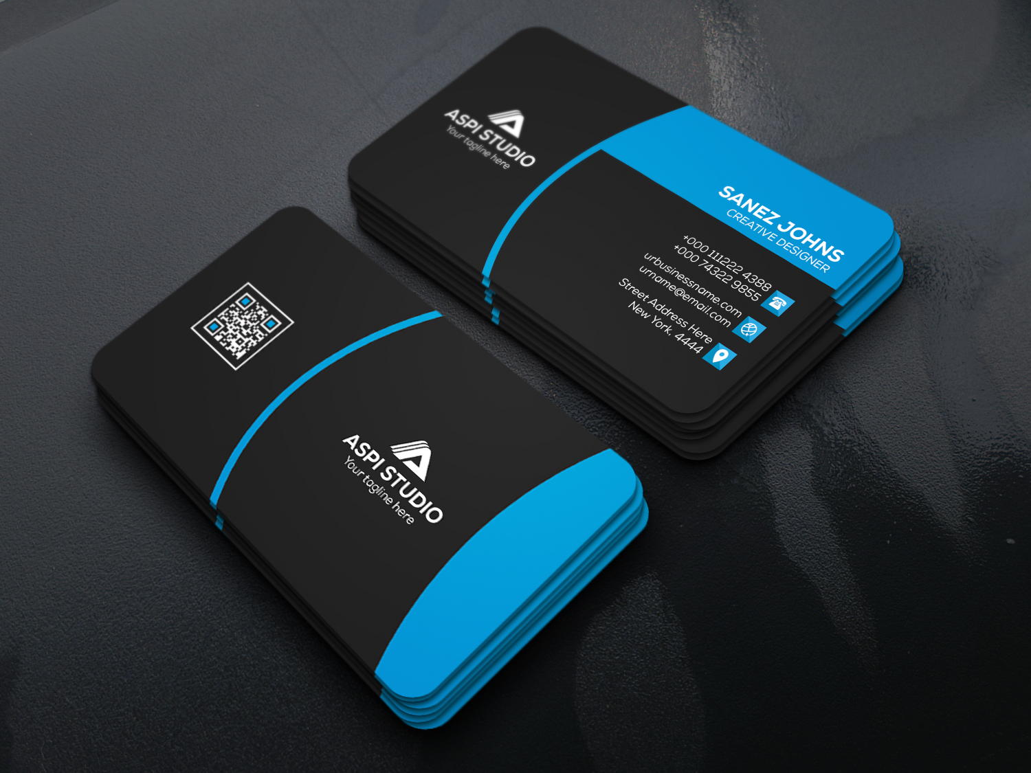 Download Фирменный стиль "Sanez Johnz Business Card - Corporate Identity Template" / Sanez Johnz Business Card - Corporate Identity Template - Фирменный стиль на тему графика corporate black blue both side design bundle business card creative designer flyer graphic green landscape logo modern official pack package