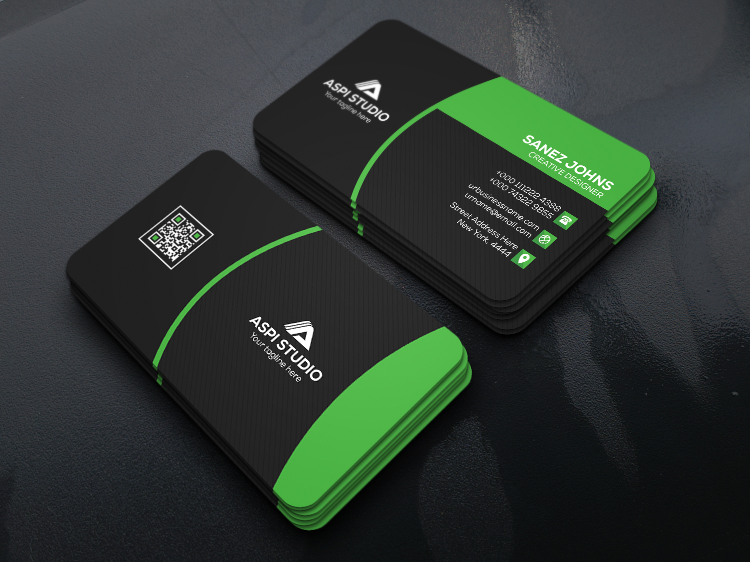 Download Фирменный стиль "Sanez Johnz Business Card - Corporate Identity Template" / Sanez Johnz Business Card - Corporate Identity Template - Фирменный стиль на тему графика corporate black blue both side design bundle business card creative designer flyer graphic green landscape logo modern official pack package