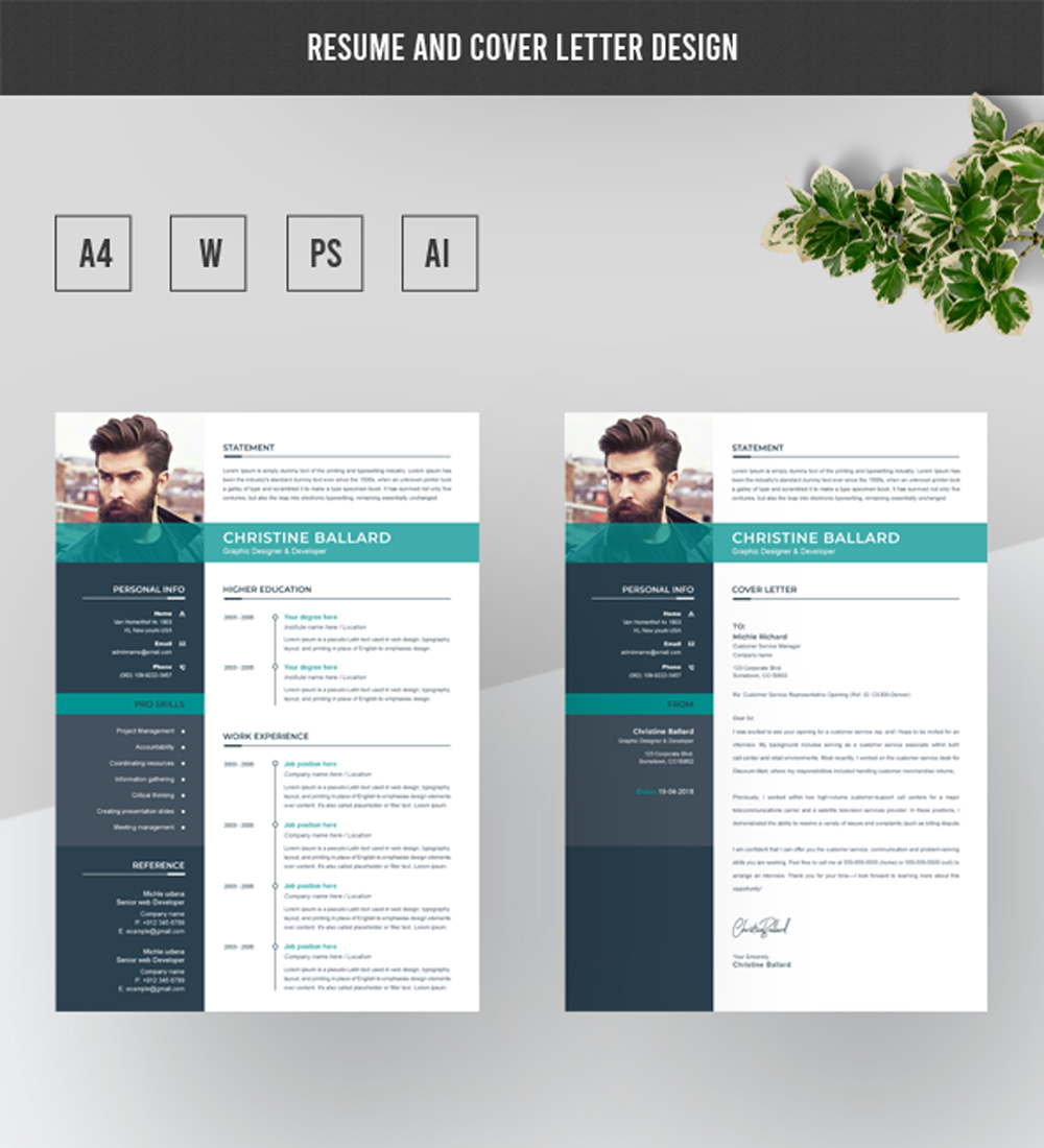 Download Резюме "Bundle Resume Template" / Bundle Resume Template - Адаптивный Резюме на тему графика a4 clean resume cv doc elegant modern professional creative minimal portfolio word medical template