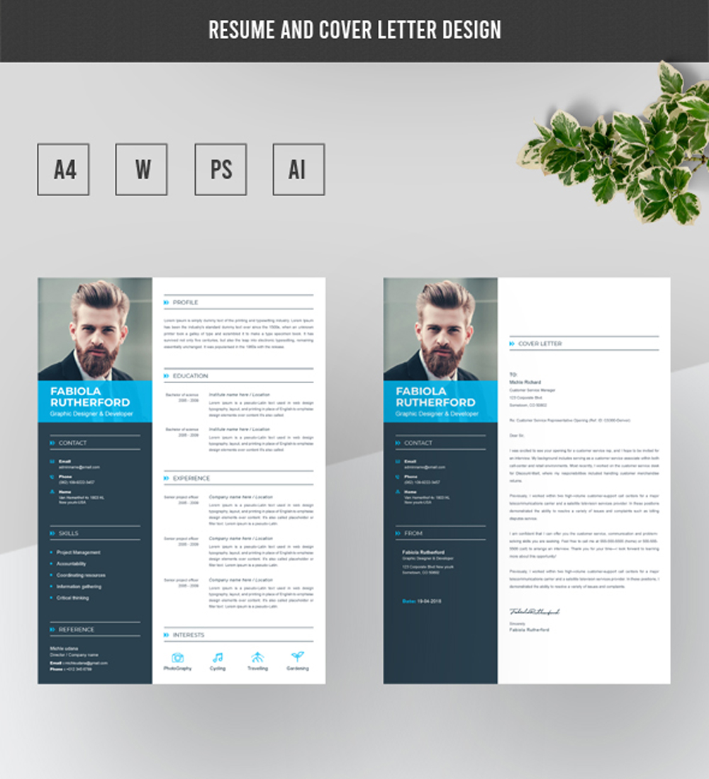 Download Резюме "Bundle Resume Template" / Bundle Resume Template - Адаптивный Резюме на тему графика a4 clean resume cv doc elegant modern professional creative minimal portfolio word medical template