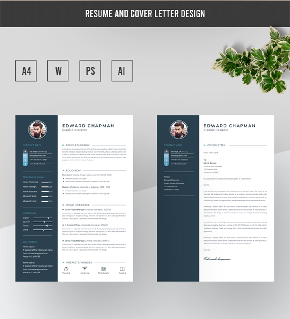 Download Резюме "Clean & Modern Bundle Resume Template" / Clean & Modern Bundle Resume Template - Адаптивный Резюме на тему графика a4 clean resume cv doc elegant modern professional creative minimal portfolio word medical template