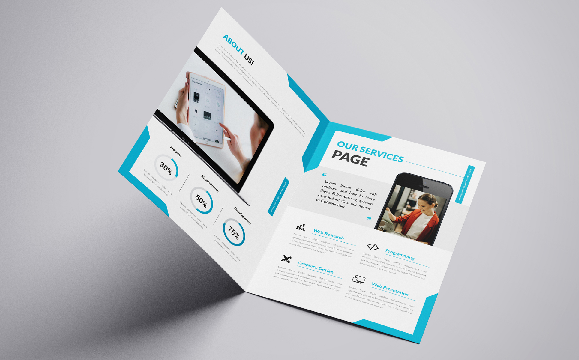 Download Фирменный стиль "Bi-Fold Brochure - Corporate Identity Template" / Bi-Fold Brochure - Corporate Identity Template - Фирменный стиль на тему графика a4 agency bi-fold branding brief brochure design business plan proposal clean corporate creative generous identity informational light indesign indd idml