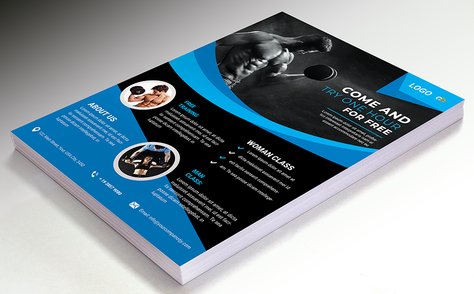 Download Фирменный стиль "Fitness / Gym Flyer - Corporate Identity Template" / Fitness / Gym Flyer - Corporate Identity Template - Фирменный стиль на тему графика business flyer creative corporate id studio photo multimedia web artistic building technology corporet internet stationery kit blue hi-quality official symple