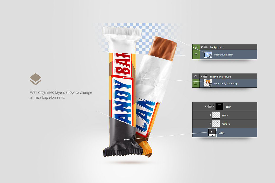 Download Мокап для продукта "Candy Bar - product mockup" / Candy Bar - product mockup - Мокап для продукта на тему графика psd download template mockup candy bar chocolate package sweet eat candybar biscuit sugar cantainer food product foil wrap snack confection