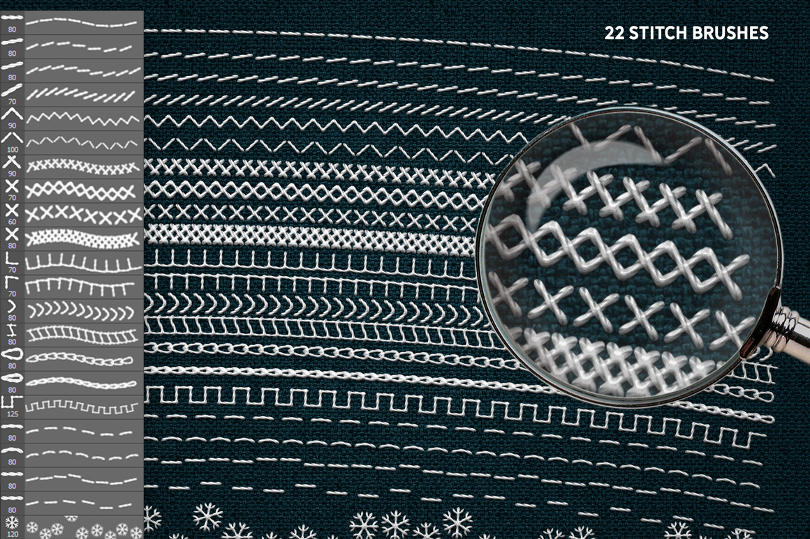 Download Бандл креативных инструментов для Photoshop / Stitch - Photoshop Creative TOOLKIT - Illustration - Иллюстрация на тему графика baseball stitch brush photoshop blanket chain create cross embroidery knit leather make sewing adobe border download free effect
