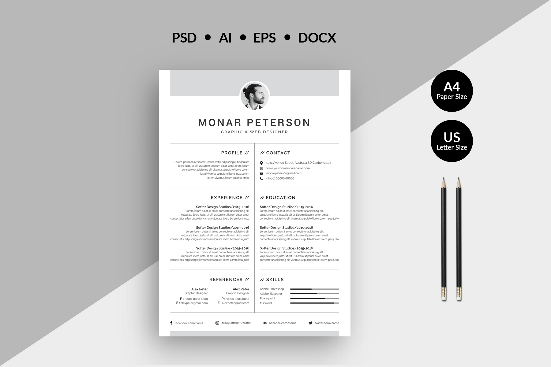 Download Резюме "Monar Peterson Resume Template" / Monar Peterson Resume Template - Резюме на тему графика resume cv clean creative word infographic modern professional student mac pages manager template bankers doctors job seekers