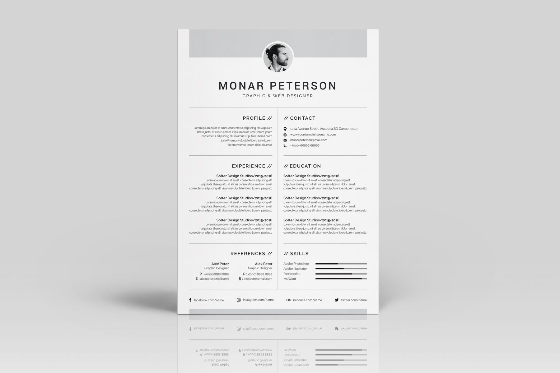 Download Резюме "Monar Peterson Resume Template" / Monar Peterson Resume Template - Резюме на тему графика resume cv clean creative word infographic modern professional student mac pages manager template bankers doctors job seekers