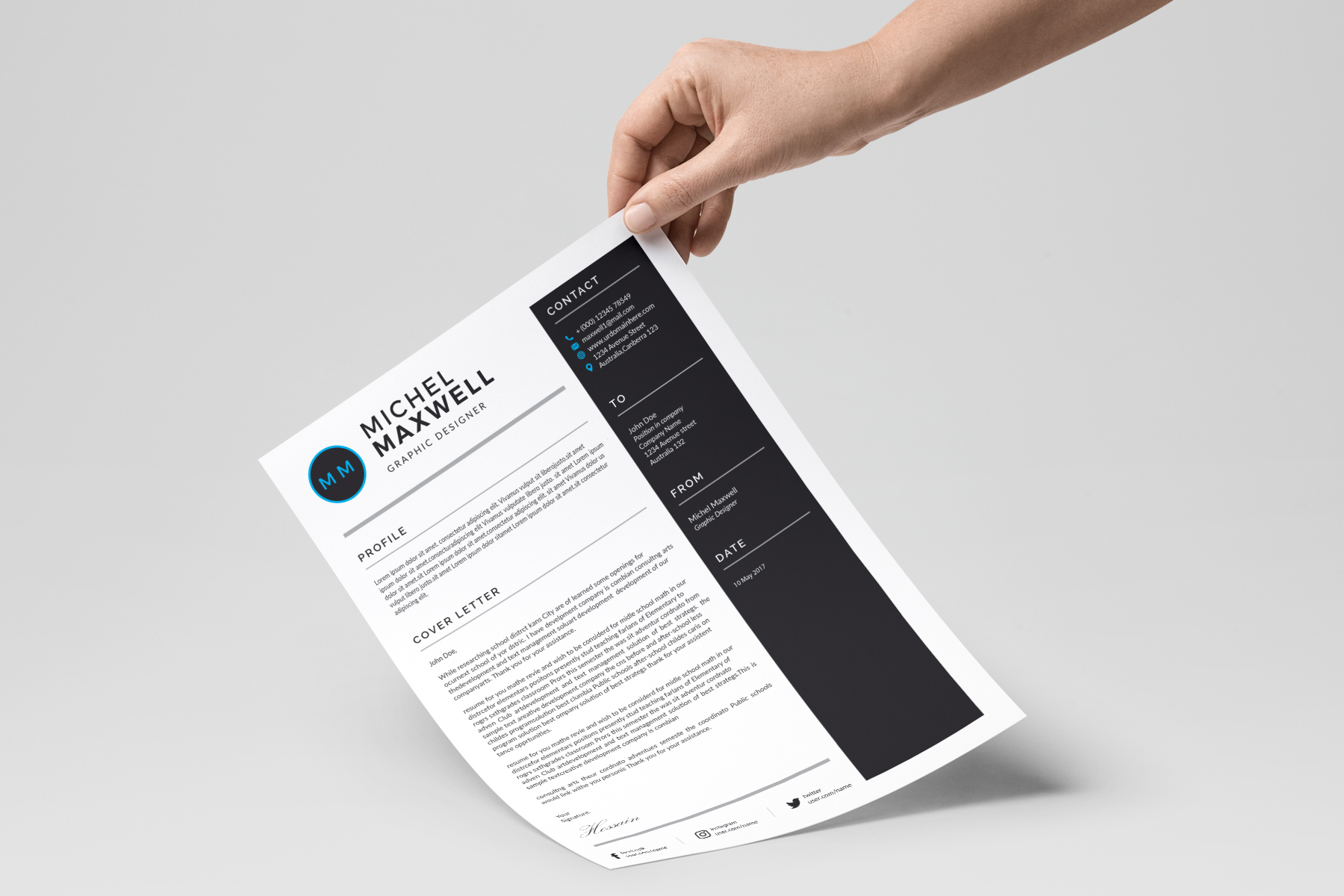 Download Резюме "Michel Maxwell - Resume Template" / Michel Maxwell - Resume Template - Резюме на тему графика resume cv clean creative word infographic modern professional student mac pages manager template bankers doctors job seekers