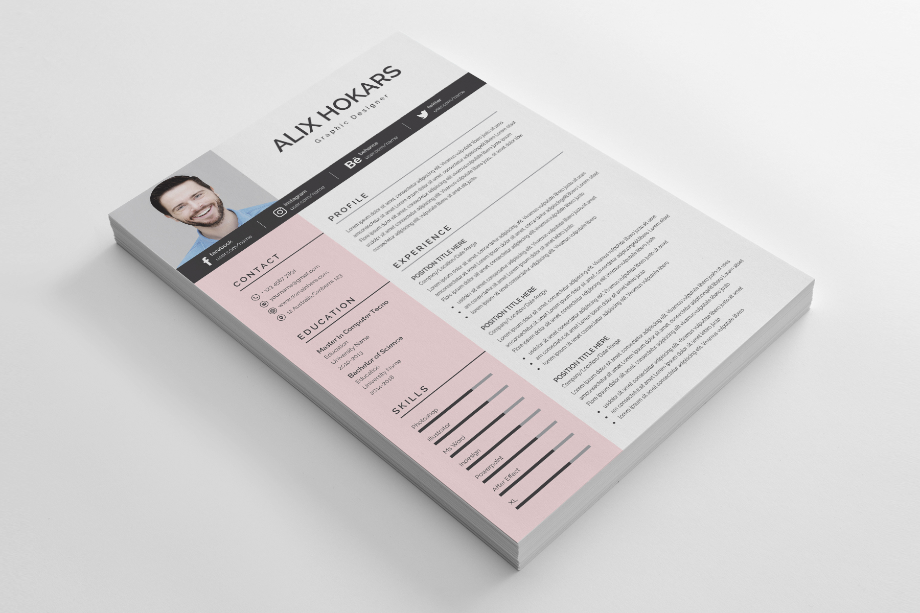 Download Резюме "Alix Hokars Clean & Professional Resume Template" / Alix Hokars Clean & Professional Resume Template - Резюме на тему графика resume cv clean creative word infographic modern professional student mac pages manager template bankers doctors job seekers