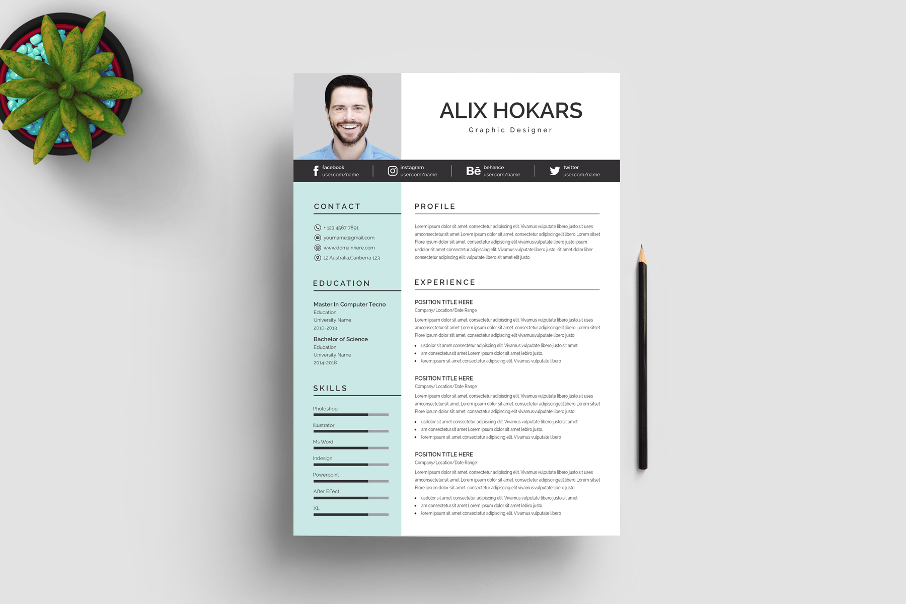 Download Резюме "Alix Hokars Clean & Professional Resume Template" / Alix Hokars Clean & Professional Resume Template - Резюме на тему графика resume cv clean creative word infographic modern professional student mac pages manager template bankers doctors job seekers