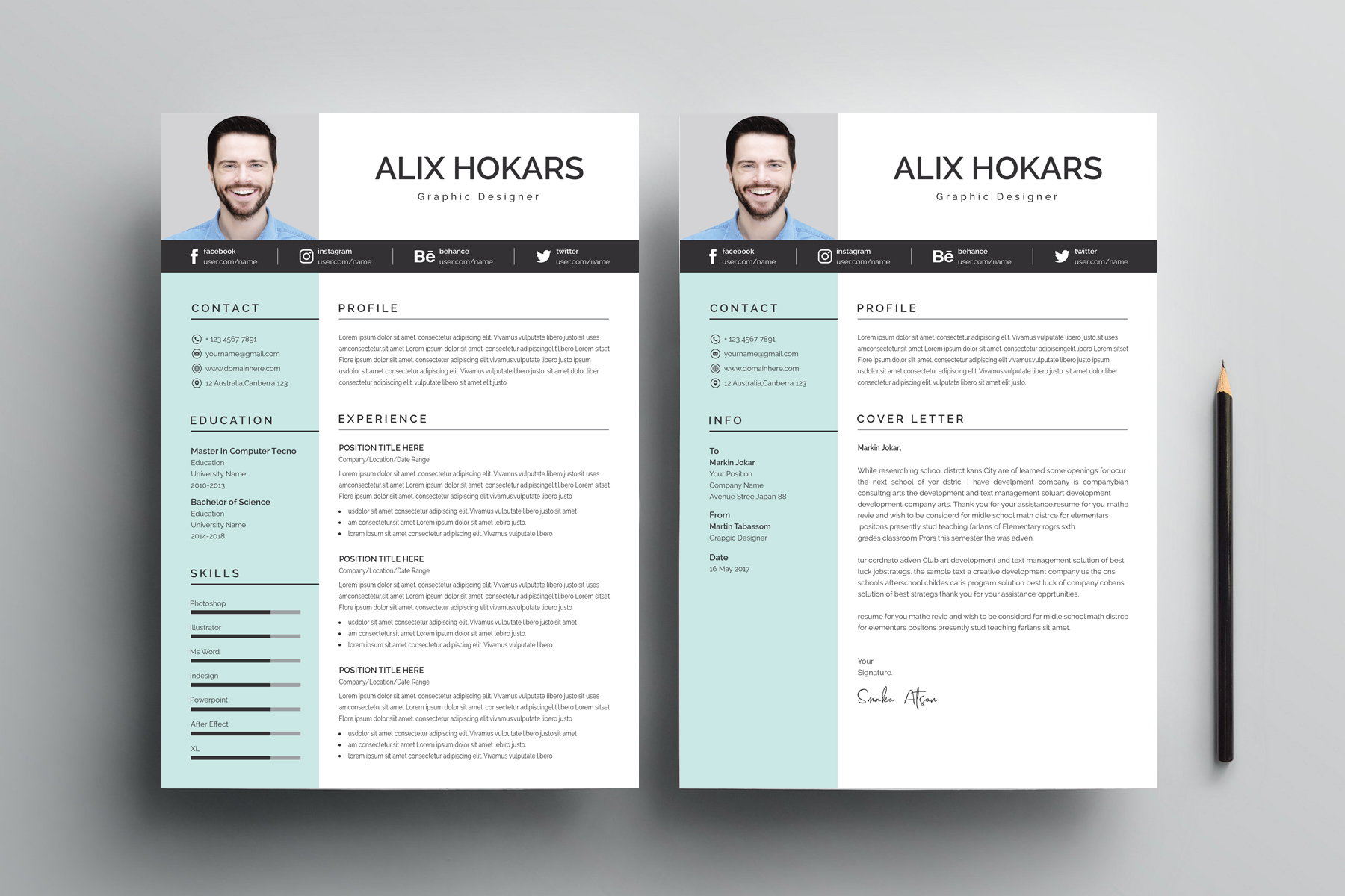 Download Резюме "Alix Hokars Clean & Professional Resume Template" / Alix Hokars Clean & Professional Resume Template - Резюме на тему графика resume cv clean creative word infographic modern professional student mac pages manager template bankers doctors job seekers