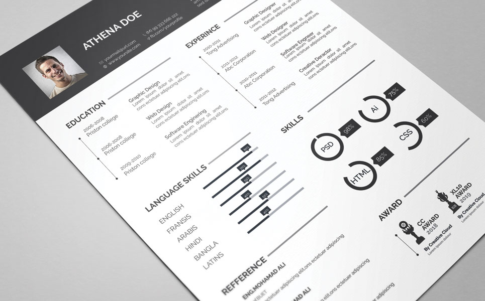Download Резюме "Athana Deo Resume Template" / Athana Deo Resume Template - Резюме на тему графика infographic resume design cv cover letter template modern minimal professional us a4 diy creative lebenslauf word microsoft ms adobe indesign