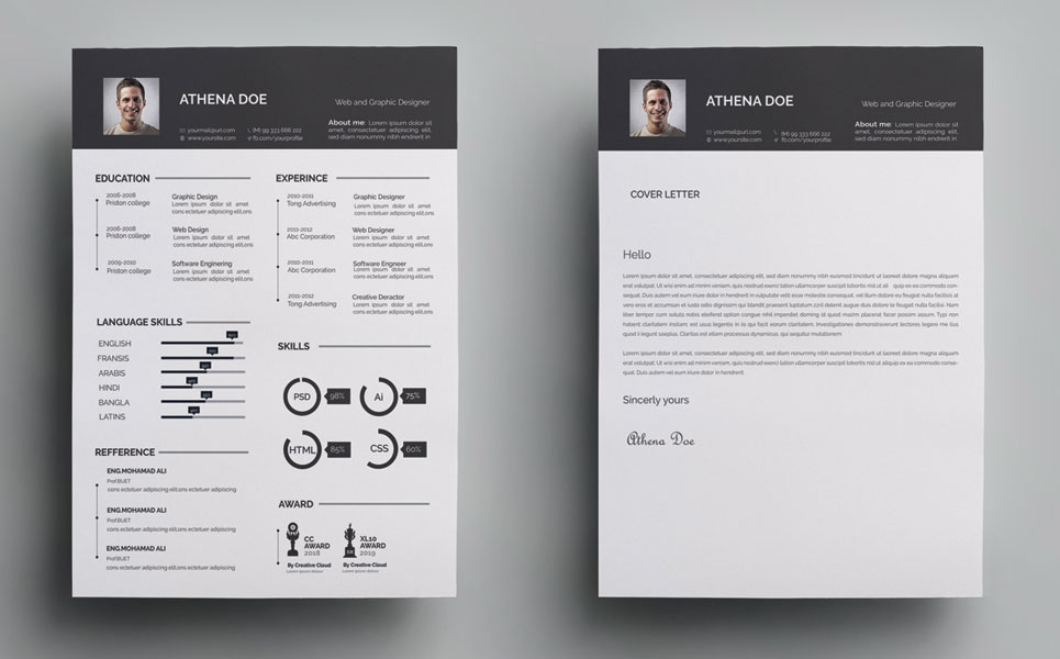 Download Резюме "Athana Deo Resume Template" / Athana Deo Resume Template - Резюме на тему графика infographic resume design cv cover letter template modern minimal professional us a4 diy creative lebenslauf word microsoft ms adobe indesign
