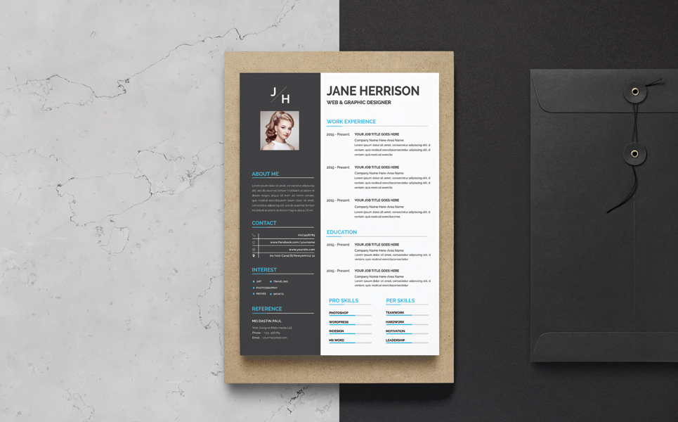 Download Резюме "Jane Clean Resume Template" / Jane Clean Resume Template - Резюме на тему графика a4 clean resume creative cv template designer elegant indesign infographic letter minimalist modern portfolio professional design minimal pages