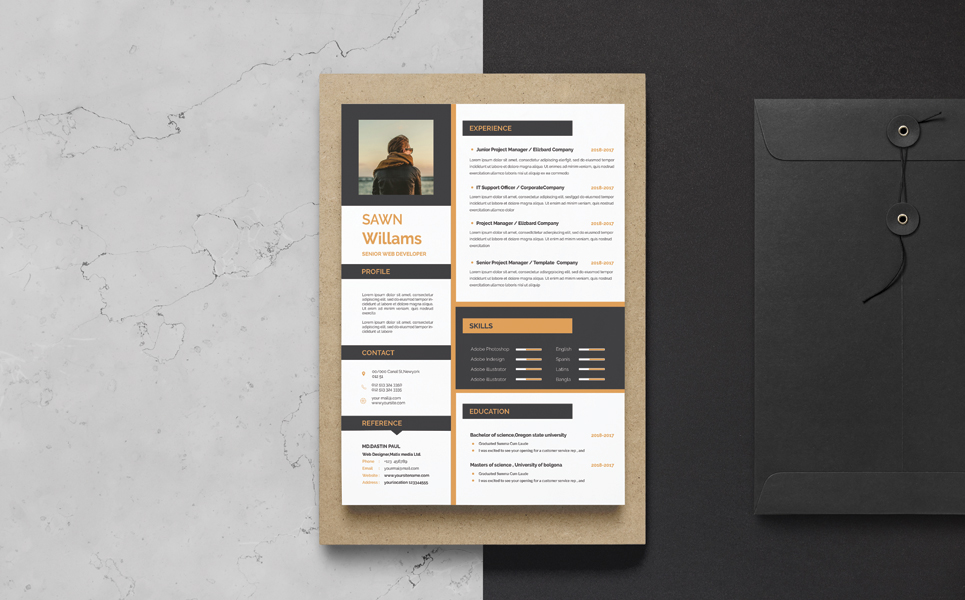 Download Резюме "Sawn Williams Resume Template" / Sawn Williams Resume Template - Резюме на тему графика resume cv printable vector editable free-fonts psd ai pdf bonous professional clean coustomizable a4 print-ready 300dpi cover letter eps engineer