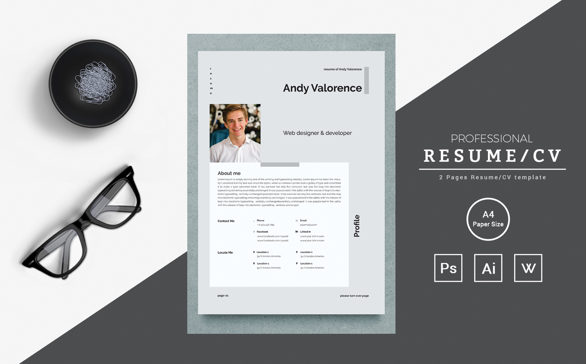 Download Резюме "Andy - clean & colorful word Resume Template" / Andy - clean & colorful word Resume Template - Резюме на тему графика a4 clean creative cv design elegant resume infographic letter minimalist modern portfolio professional indesign minimal pages template word us
