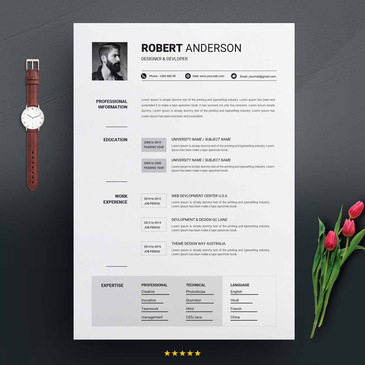 Download Резюме "Robert Anderson Clean Resume Template" / Robert Anderson Clean Resume Template - Резюме на тему графика 2 page 2page resume clean simple cv template cover letter ms word doc docx