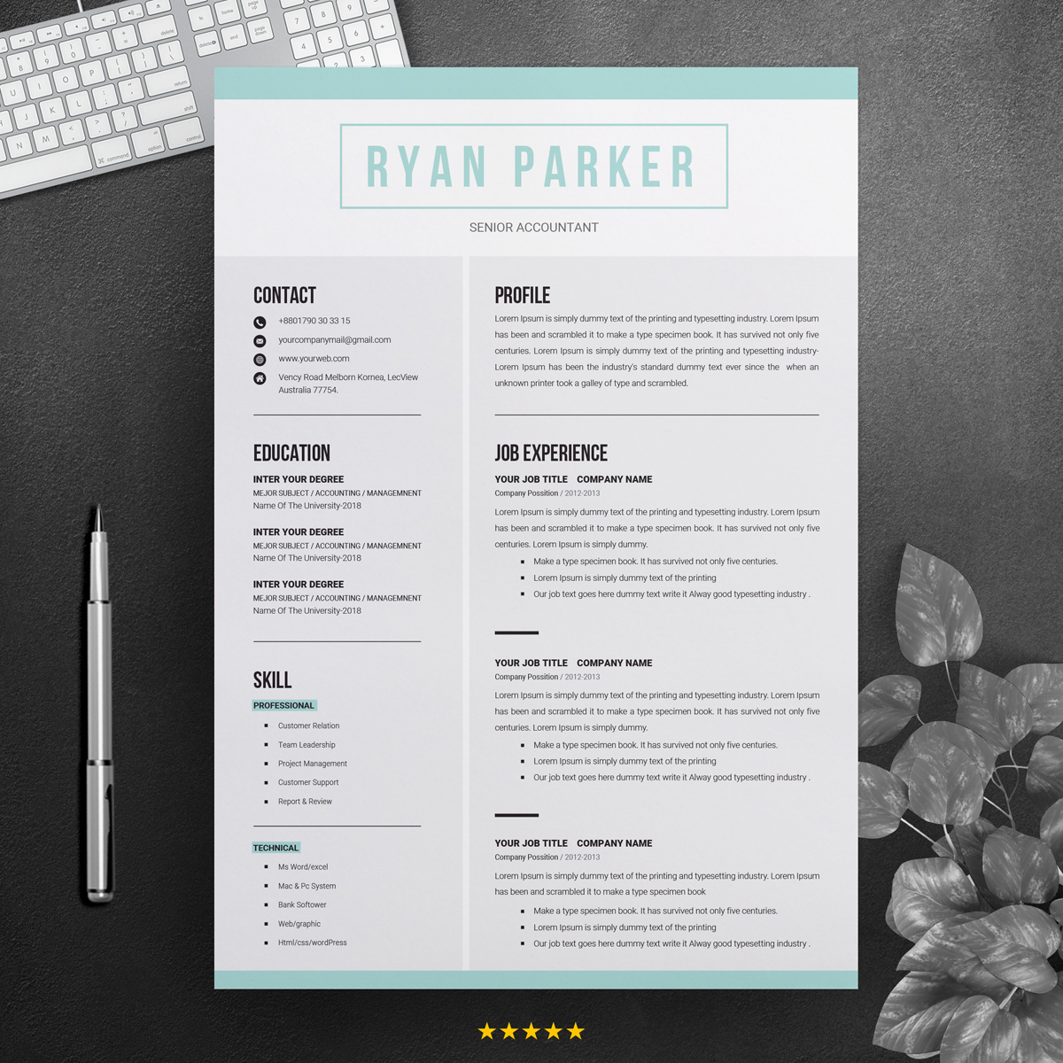 Download Резюме "Ryan Parker  Professional Resume Template" / Ryan Parker  Professional Resume Template - Резюме на тему графика resume template clean cv word modern free templates professional simple design microsoft doc creative minimalist psd cover letter