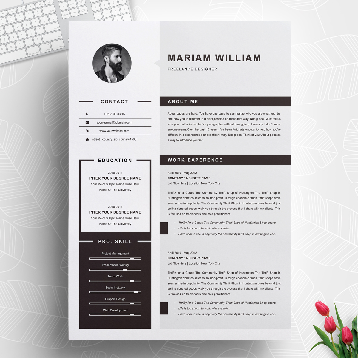 Download Резюме "Бесплатный шаблон для сайта фрилансера" / Freelancer Resume Template - Резюме на тему графика modern resume template cv professional curriculum vitae word minimal simple printable 2 page photo