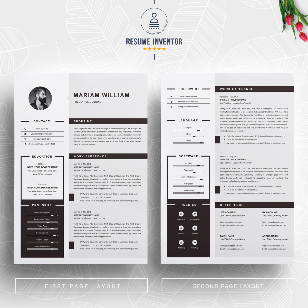 Download Резюме "Бесплатный шаблон для сайта фрилансера" / Freelancer Resume Template - Резюме на тему графика modern resume template cv professional curriculum vitae word minimal simple printable 2 page photo
