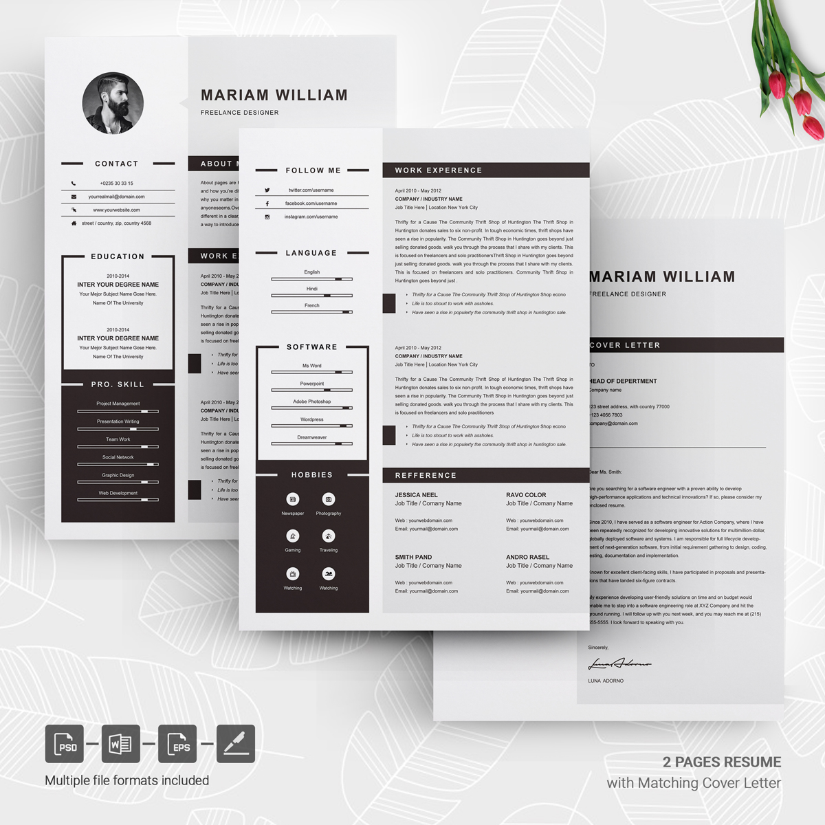 Download Резюме "Бесплатный шаблон для сайта фрилансера" / Freelancer Resume Template - Резюме на тему графика modern resume template cv professional curriculum vitae word minimal simple printable 2 page photo