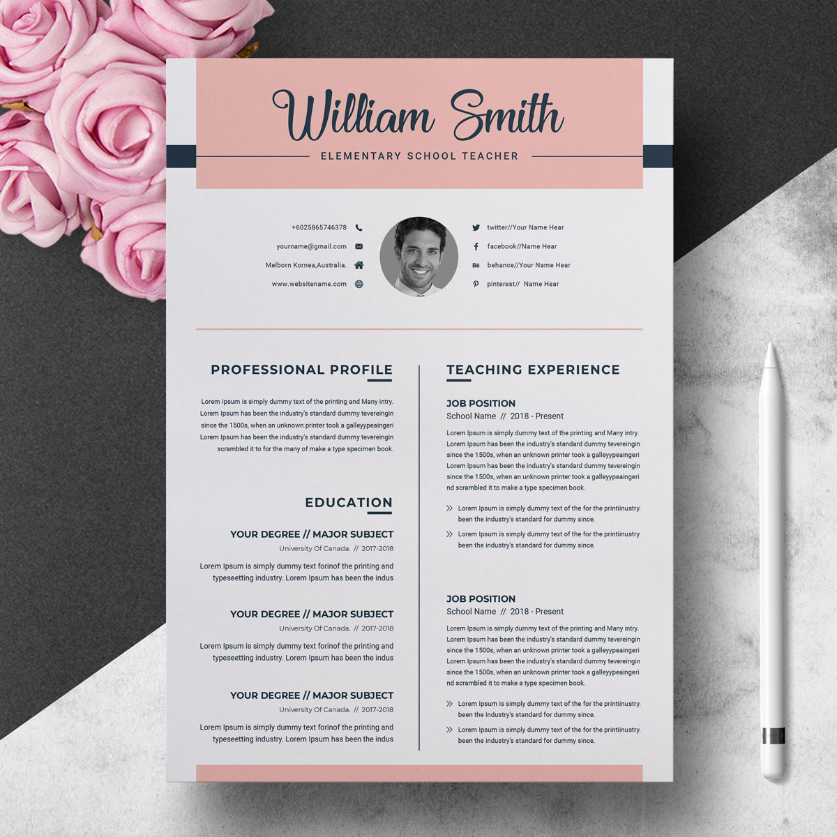 Download Резюме "William Smith Resume Template" / William Smith Resume Template - Резюме на тему графика resume template cv modern clean basic two page curriculum vitae creative microsoft word mac pages photoshop psd illustrator eps 1