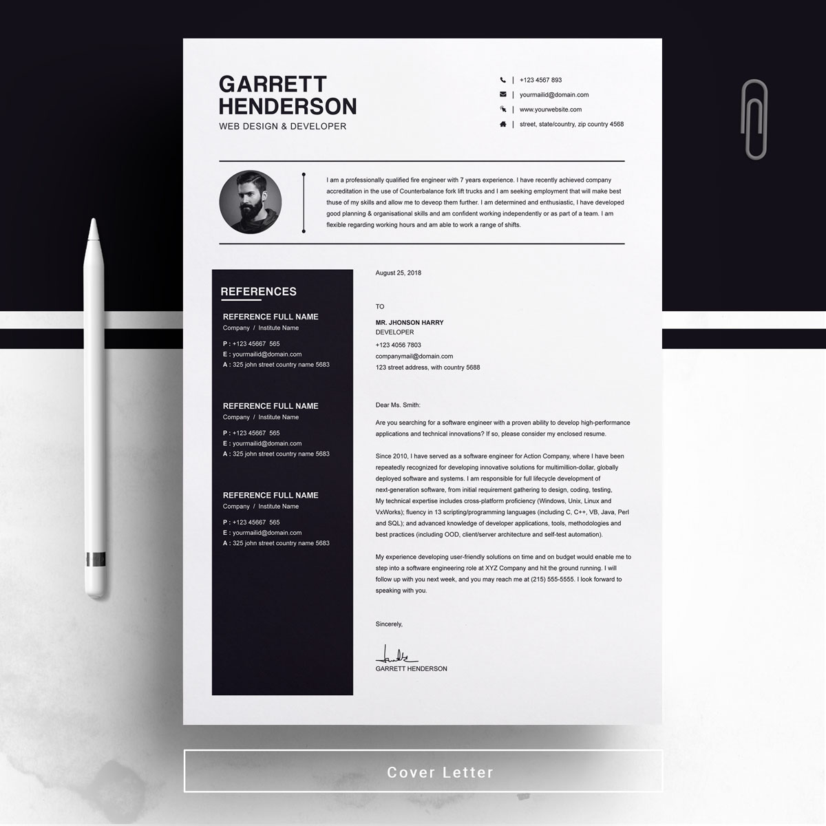 Download Резюме "Garrett Henderson Resume Template" / Garrett Henderson Resume Template - Резюме на тему графика resume template cv modern clean basic two page curriculum vitae creative microsoft word mac pages photoshop psd illustrator eps 1
