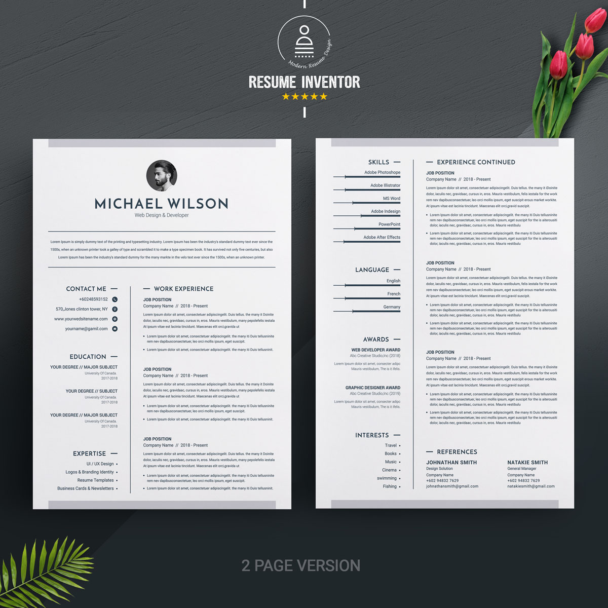 Download Резюме "Micheal William Resume Template" / Micheal William Resume Template - Резюме на тему графика 1 page resume 2 3 clean cover letter creative cv template illustrator eps mac pages microsoft word modern photoshop psd