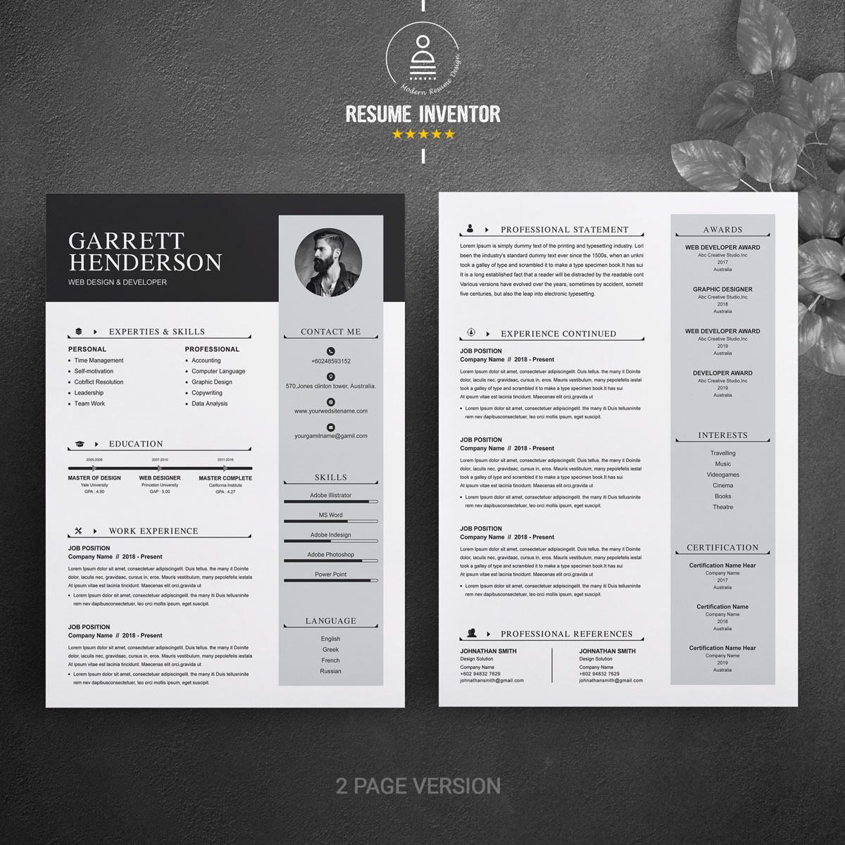 Download Резюме "Garrett Henderson Resume Template" / Garrett Henderson Resume Template - Резюме на тему графика cv template curriculum vitae modern resume clean word microsoft minimal professional mac pages photoshop psd illustrator eps 1 page 2