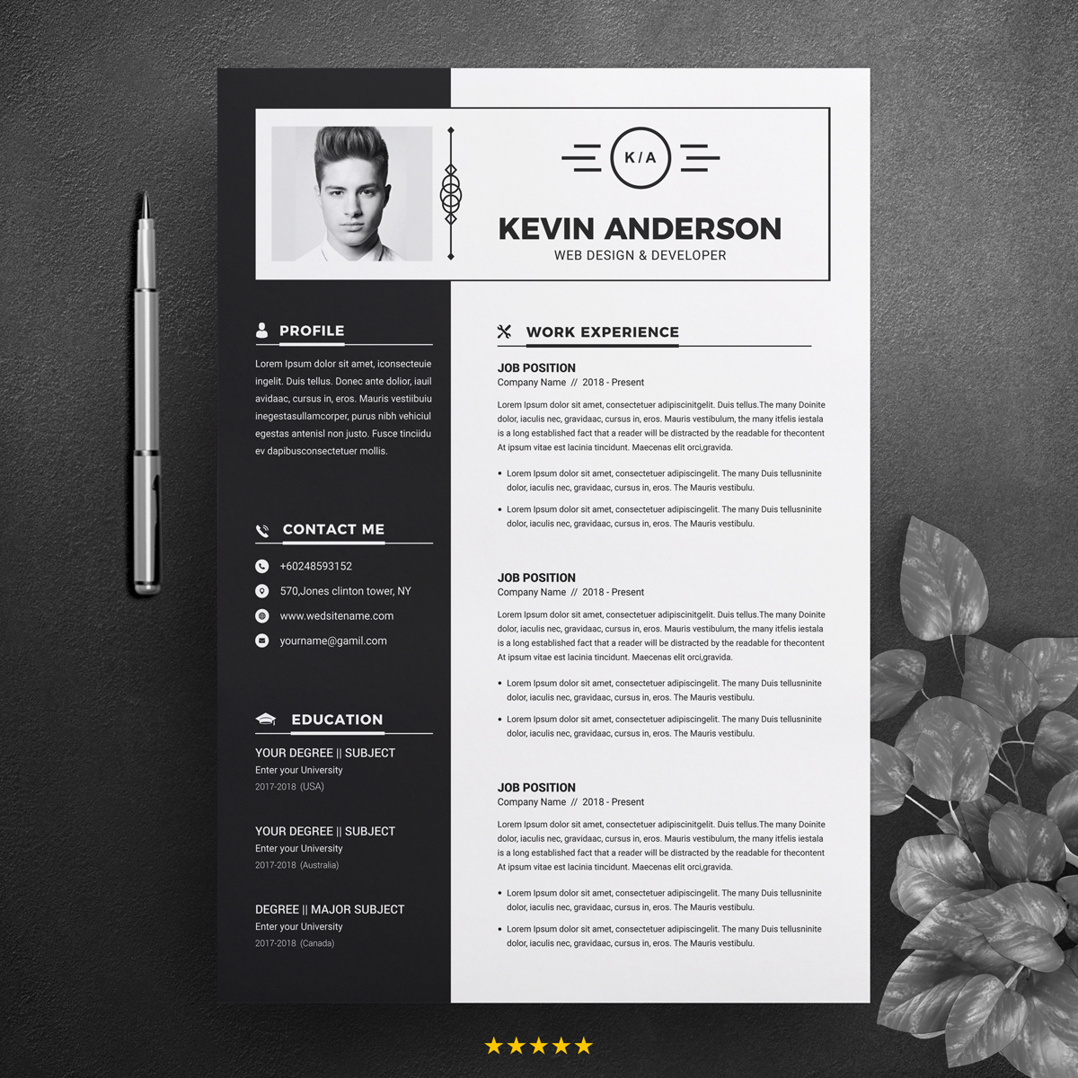 Download Резюме "Kevin Anderson Resume Template" / Kevin Anderson Resume Template - Резюме на тему графика resume template cv curriculum vitae modern clean word microsoft minimal professional mac pages photoshop psd illustrator eps 1 page 2