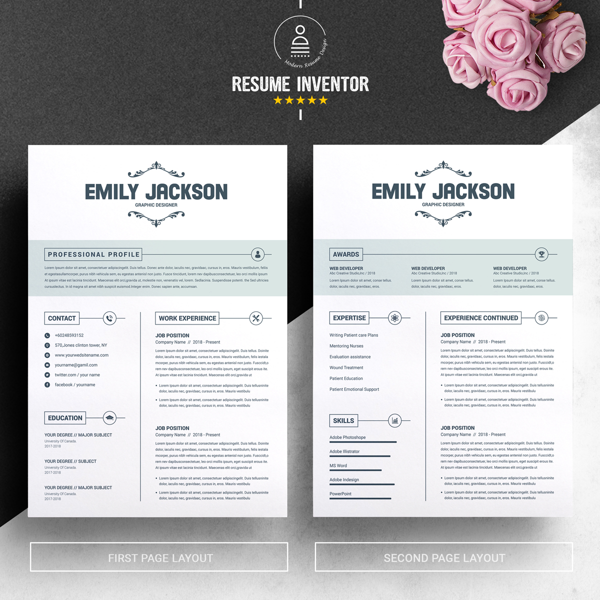 Download Резюме "Emily Jackson Resume Template" / Emily Jackson Resume Template - Резюме на тему графика resume template cv curriculum vitae modern clean word microsoft minimal professional mac pages photoshop psd illustrator eps 1 page 2