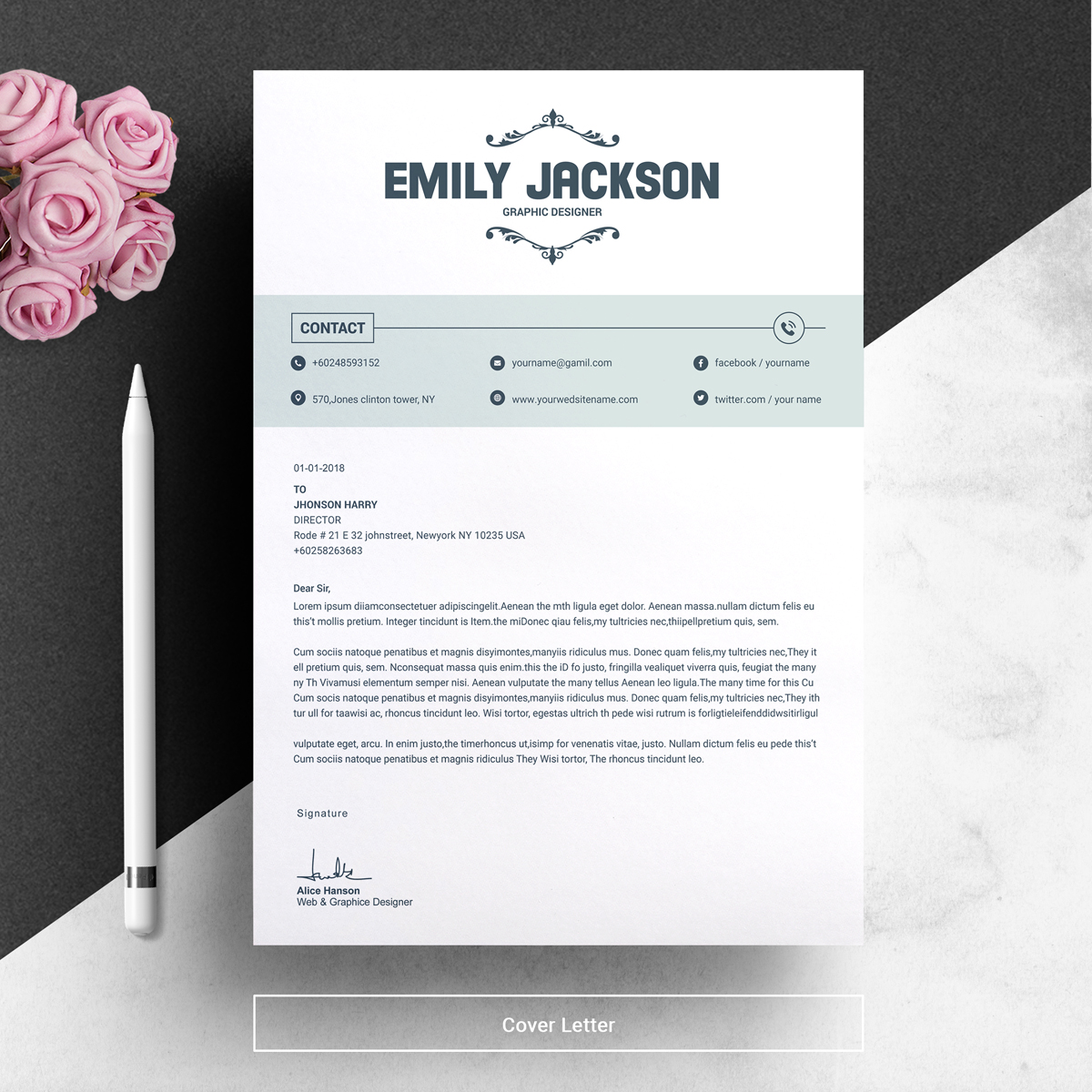 Download Резюме "Emily Jackson Resume Template" / Emily Jackson Resume Template - Резюме на тему графика resume template cv curriculum vitae modern clean word microsoft minimal professional mac pages photoshop psd illustrator eps 1 page 2