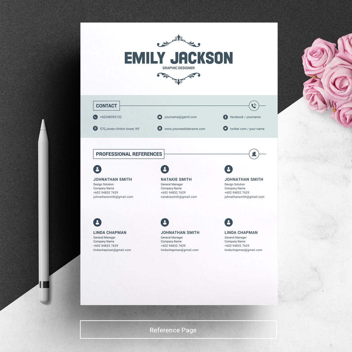 Download Резюме "Emily Jackson Resume Template" / Emily Jackson Resume Template - Резюме на тему графика resume template cv curriculum vitae modern clean word microsoft minimal professional mac pages photoshop psd illustrator eps 1 page 2