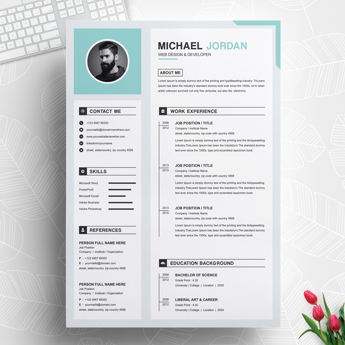 Download Резюме "Micheal Jordan Resume Template" / Micheal Jordan Resume Template - Резюме на тему графика resume template cv curriculum vitae modern clean word microsoft minimal professional mac pages photoshop psd illustrator eps 1 page 2