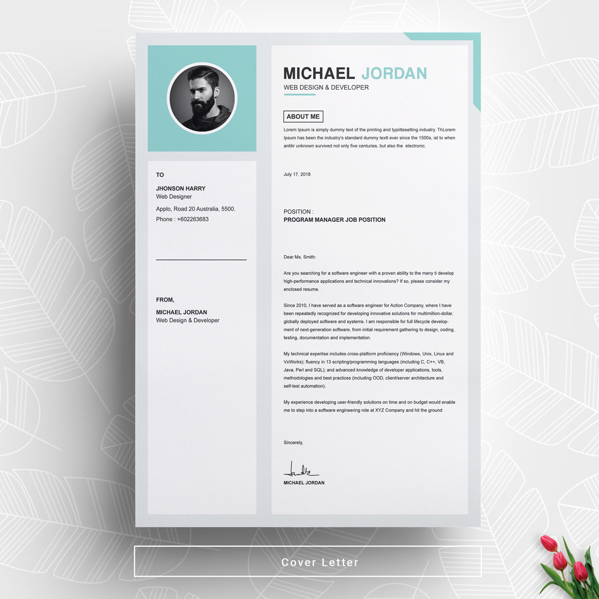 Download Резюме "Micheal Jordan Resume Template" / Micheal Jordan Resume Template - Резюме на тему графика resume template cv curriculum vitae modern clean word microsoft minimal professional mac pages photoshop psd illustrator eps 1 page 2